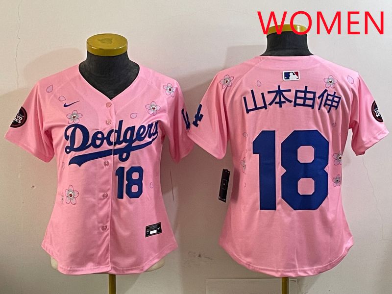 Women Los Angeles Dodgers #18 Yamamoto Pink Sakura Edition 2025 Nike MLB Jersey style 6